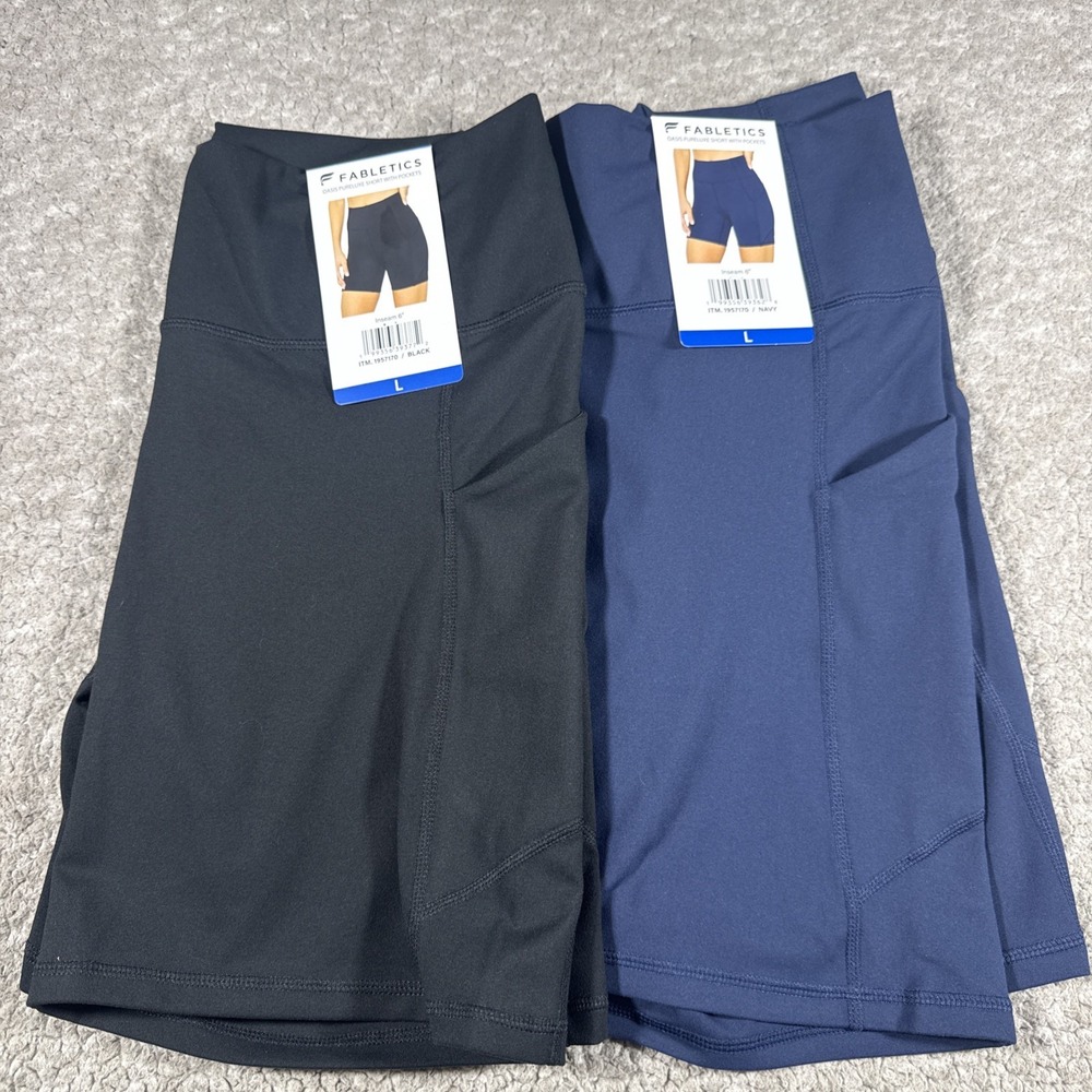 Bundle of 2 Fabletics Women's Bike Shorts - Navy Blue/Black - Large lot of 2 NWT